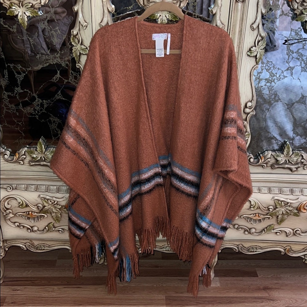 Free People Rust and Blue Striped Wrap - Picture 1 of 7